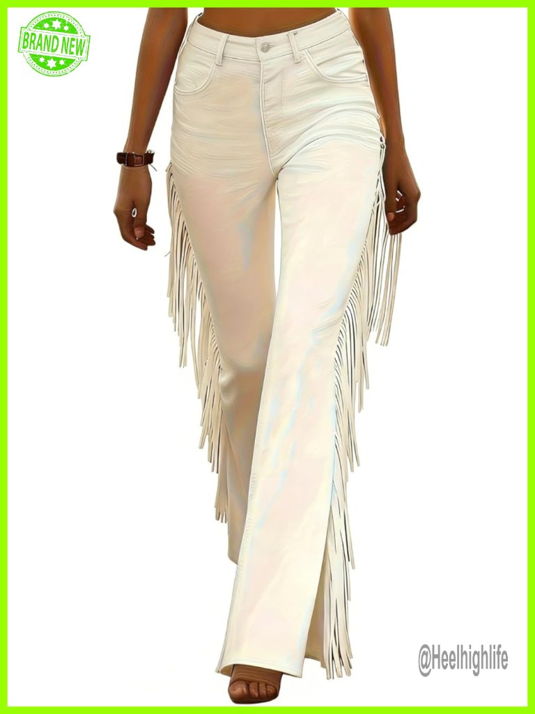 High Rise Flare Pants With Tassel Side Details Y2k Wide Leg Fringed Bell Bottom